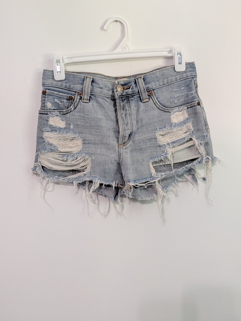 TNA Light Blue Distressed Denim Cutoff Shorts